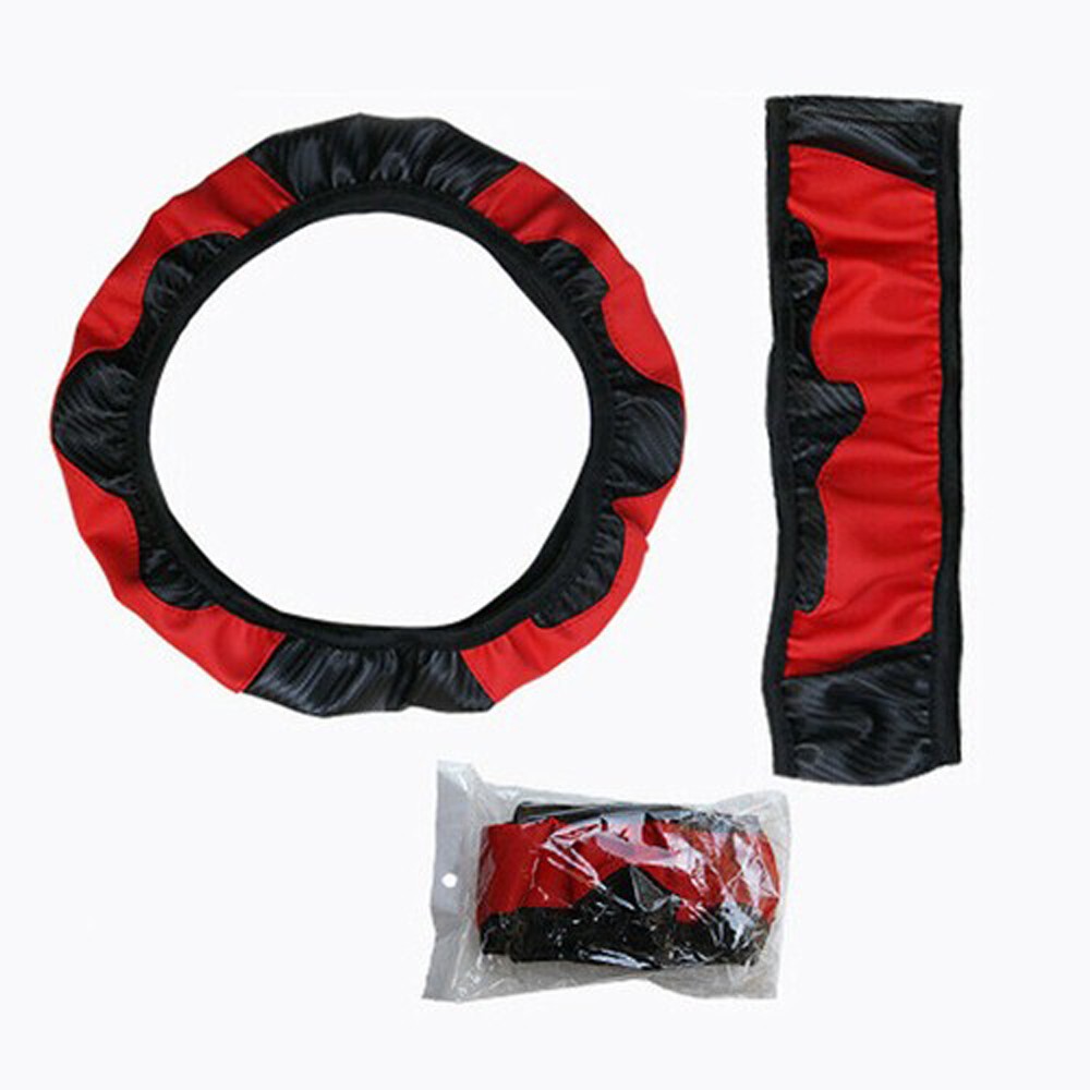 Red Car Microfiber Leather Steering Wheel Cover 15”/38cm Universal Accessories