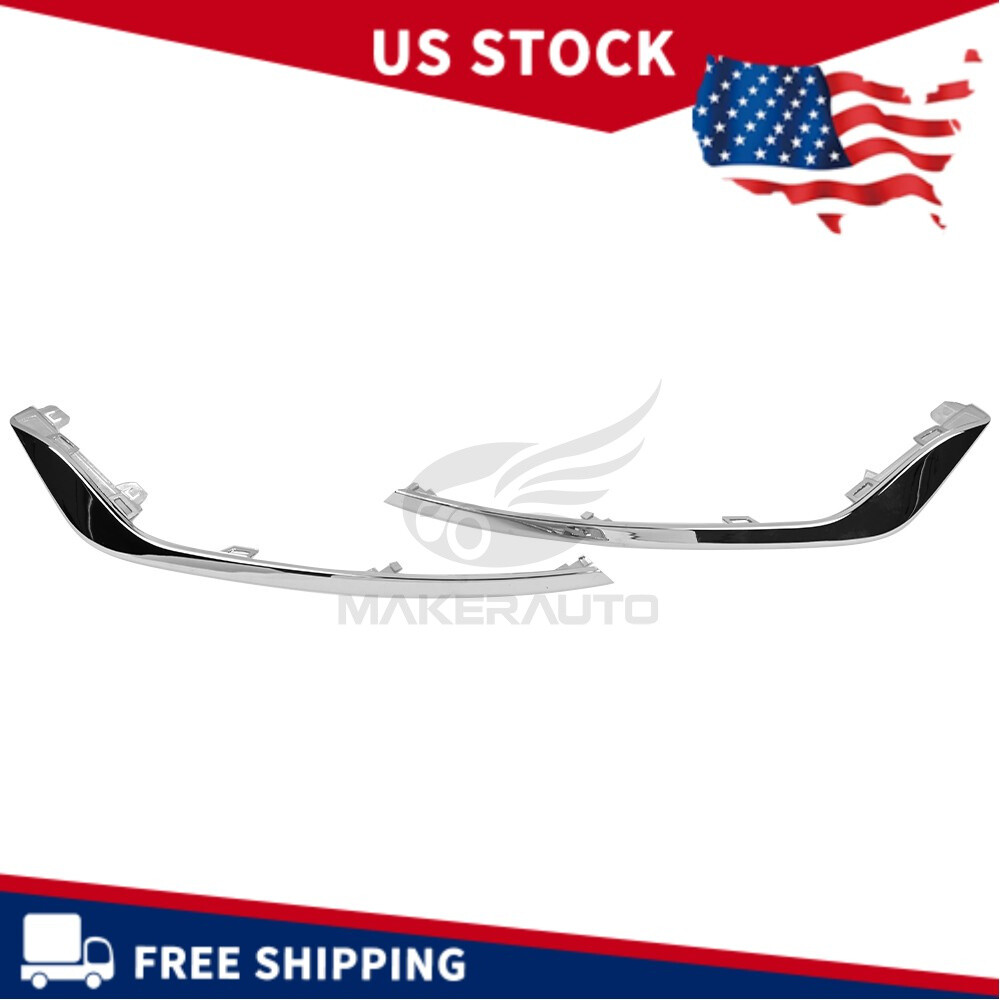 Pair LH RH For 2019-20 Ford Fusion Chrome Front Bumper Fog Light Lamp Strip Trim