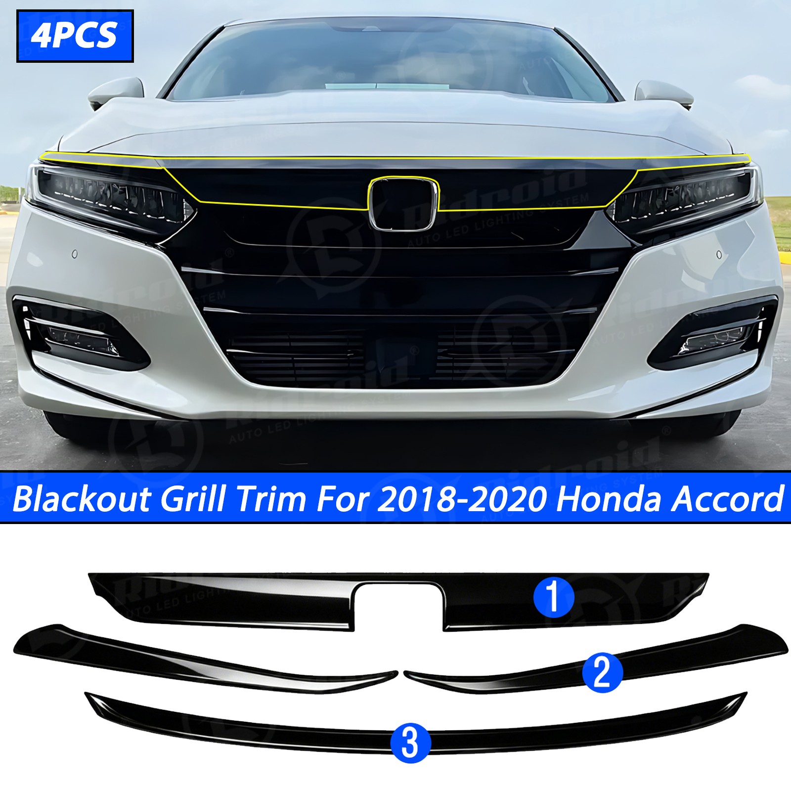 Chrome Delete Glossy Black Front Grill Trims Window Trims for Honda Accord 18-20