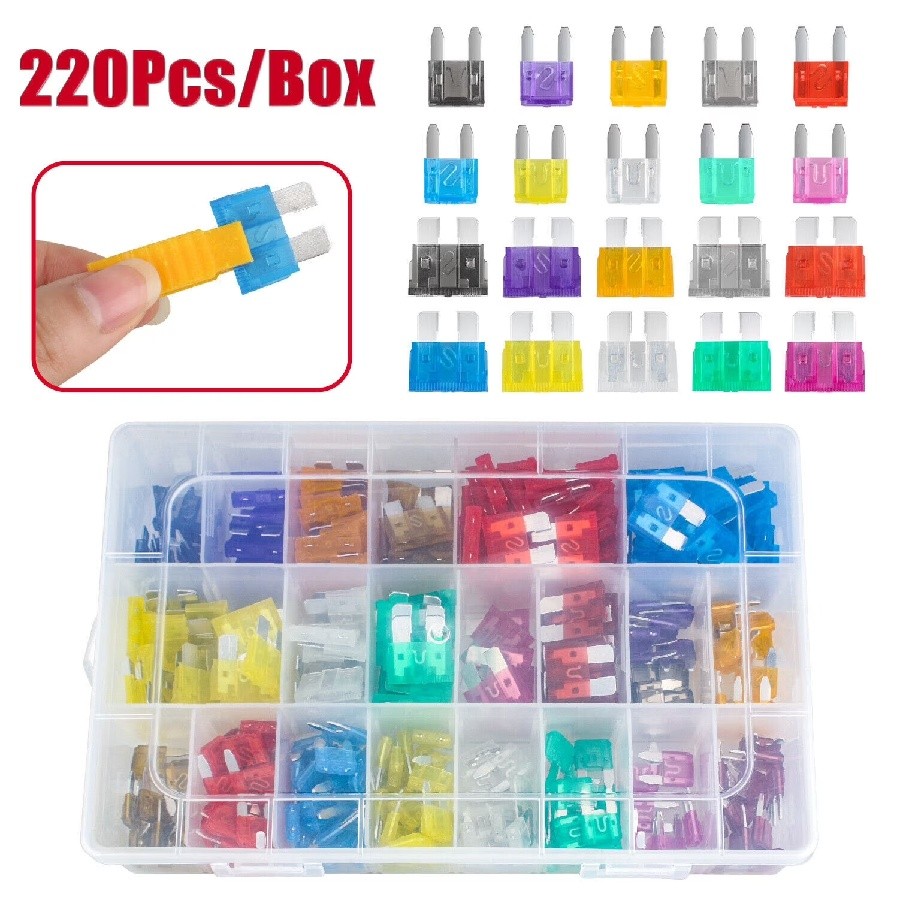 220Pcs Car Fuses Assortment Kit Standard & Mini Blade Fuses For Car SUV RV Truck
