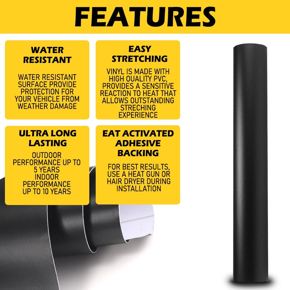 1-10 Matte Black Auto Vinyl Wrap 30cm x 1.5m Bubble Free Decal w/Scraper & Knife