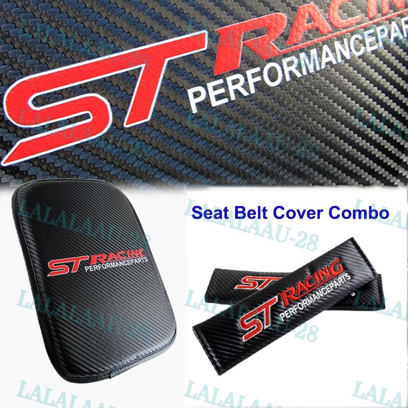 New Carbon Fiber For FORD FOCUS ST Car Centr Armrest Cushion Pad+Seat Belt Cover
