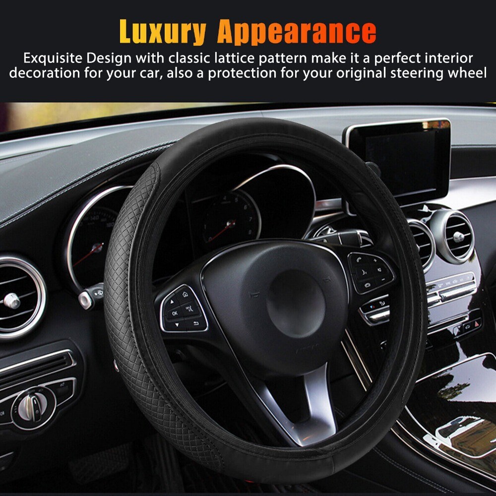 Black Leather Car Steering Wheel Cover Breathable Anti-slip Car Accessories