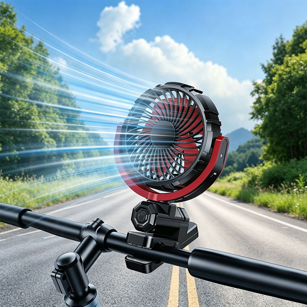 Vehicle Car Cooling Clamp Fan 2000mAh USB Rechargeable Fan Cooler 900° Rotatable