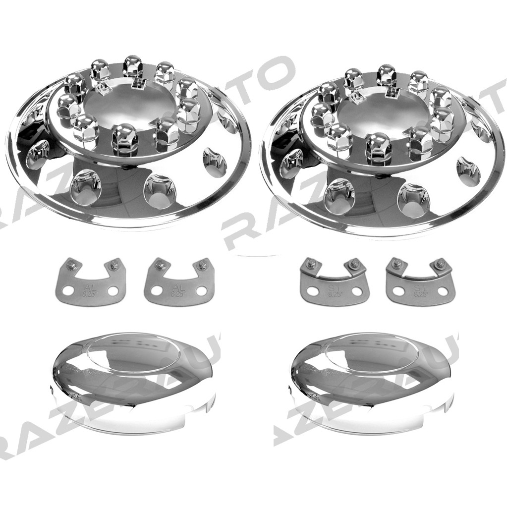 Semi Truck Triple Chrome 22.5″ Front Wheel Simulator Liner+Center Caps Cover 2pc