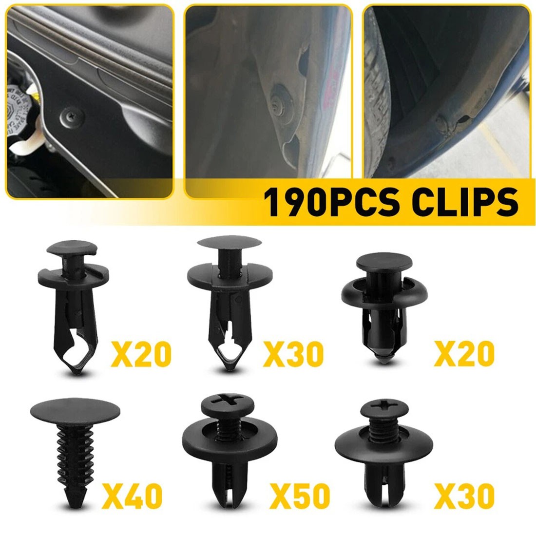 6 Size 190PCS Bumper Clips Retainer Auto Car Plastic Rivets Fastener Fender Push