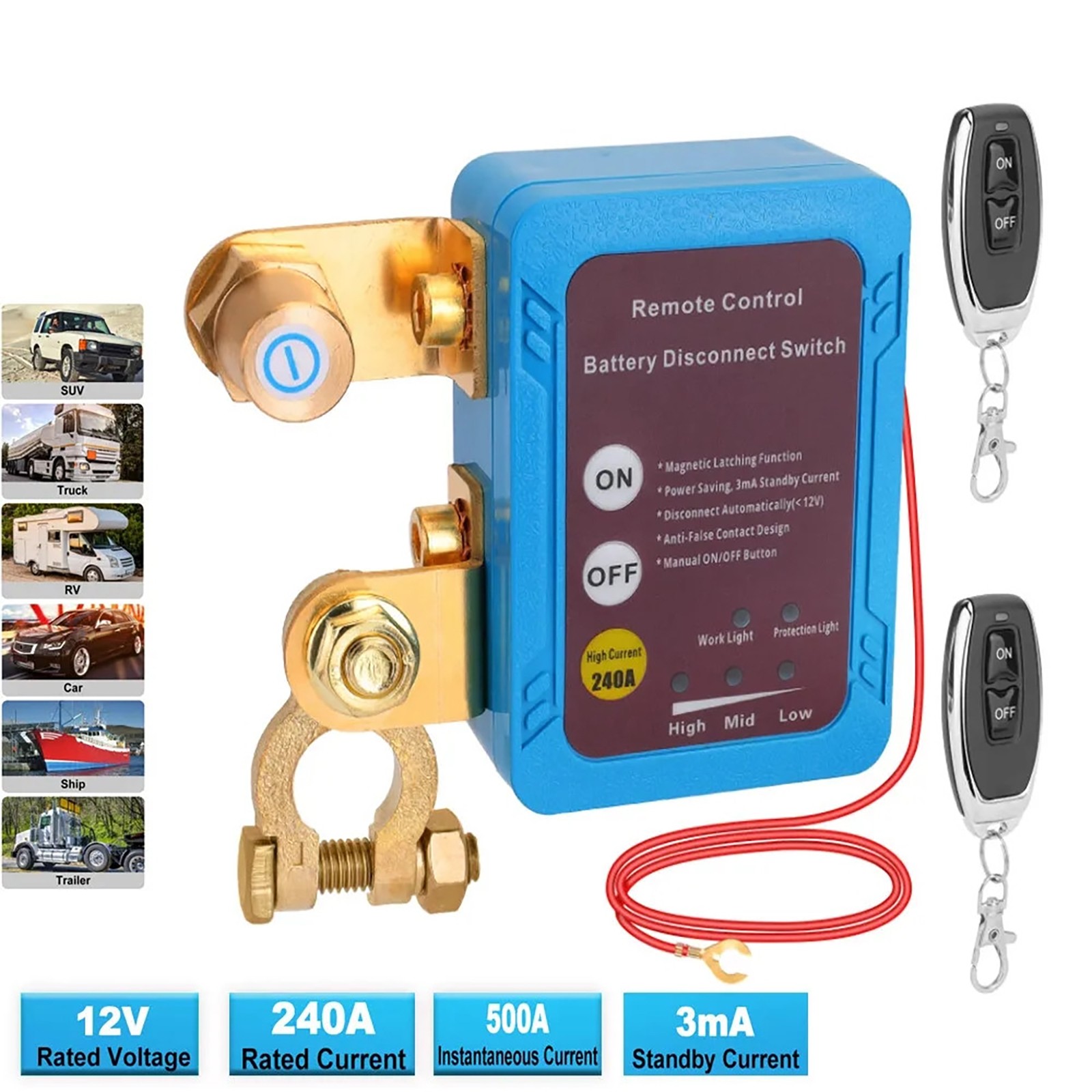 12V 240A Remote Battery Disconnect Switch Replacement Part For Auto RV ATV