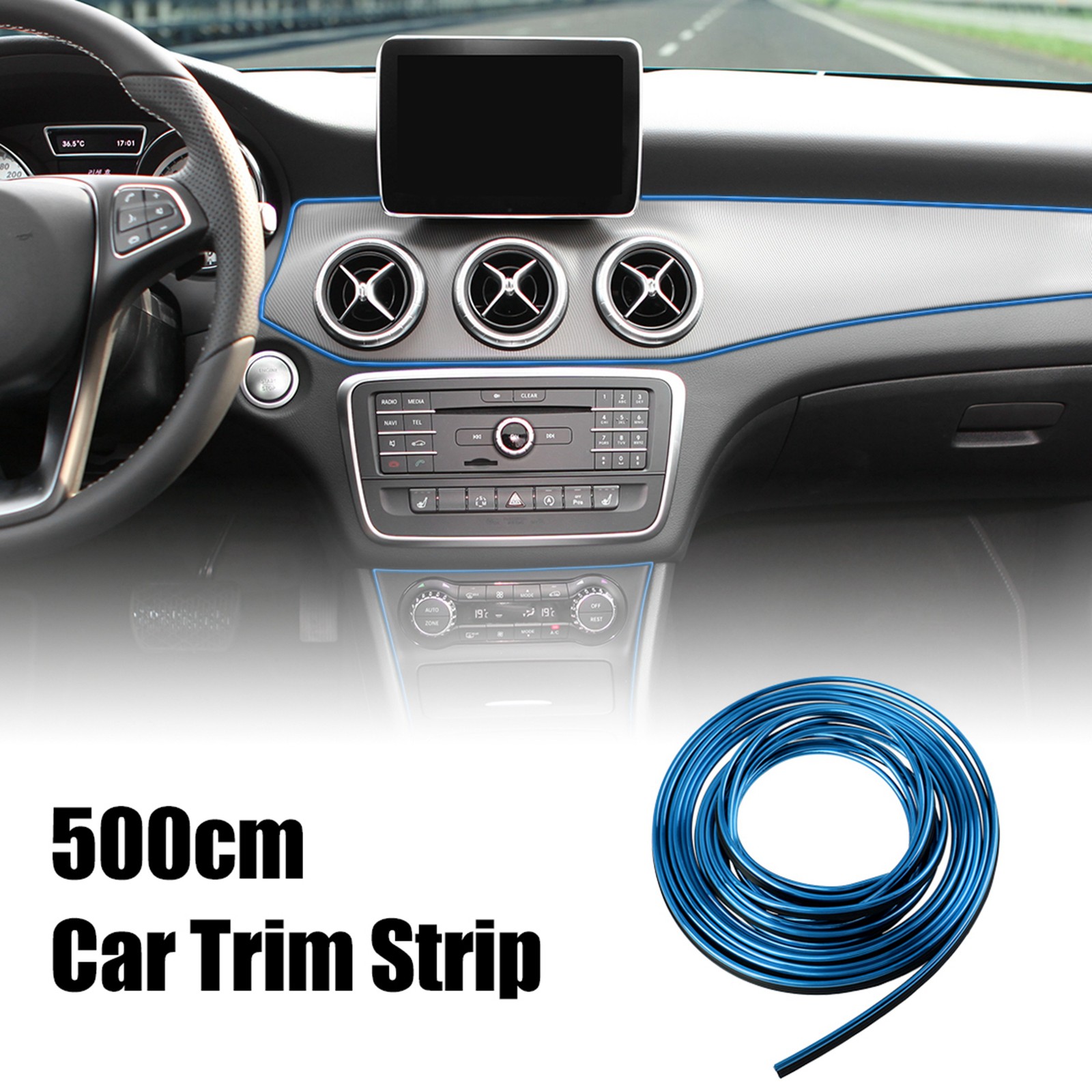 5m Blue Chrome Decorative Line Car Interior Gap Door Window Edge Trim Strips