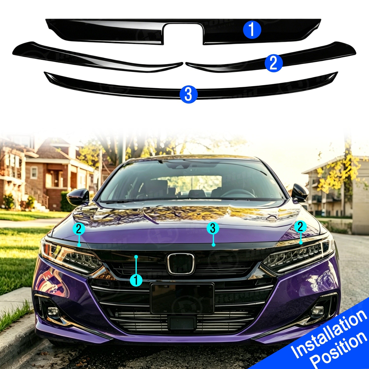 Chrome Delete Blackout Overlay Vinyl Front Grill Trim for Honda Accord 2018-2020