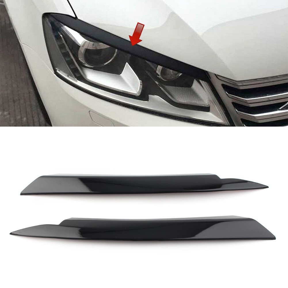 Glossy Black Head Light Lamp Cover Eyelid Trim Sticker For VW Passat B7 2010-14