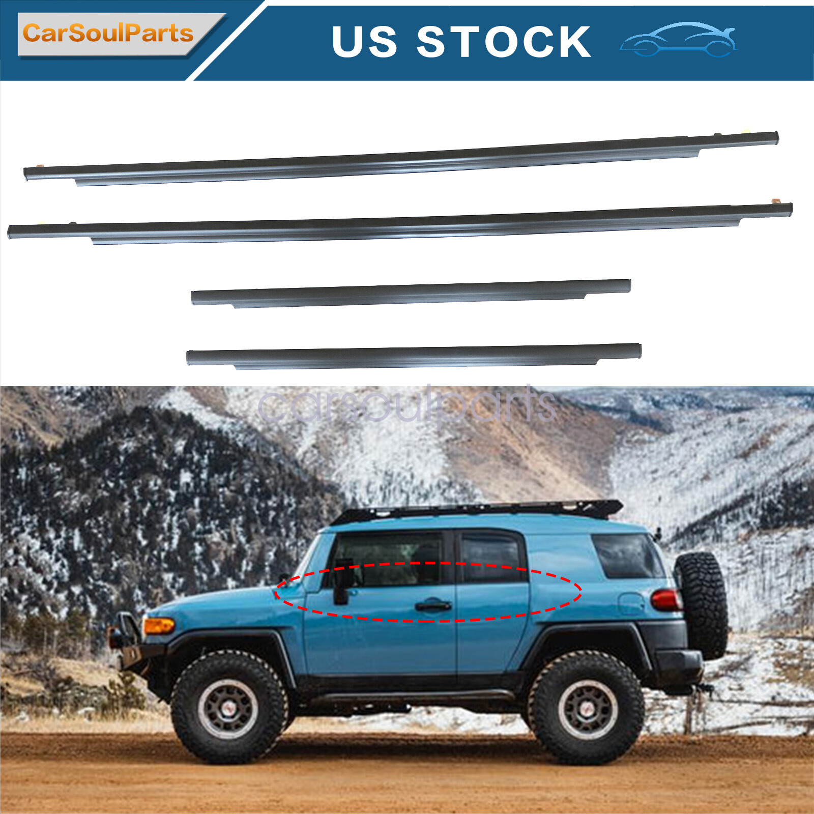 4Pcs for Toyota FJ Cruiser 2007-14 FRONT & REAR Door Belt Molding Weatherstrip