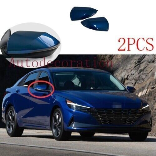 Blue ABS Car Side Mirror Cover Cap Replace For Hyundai Elantra 21-23 Gloss 2X