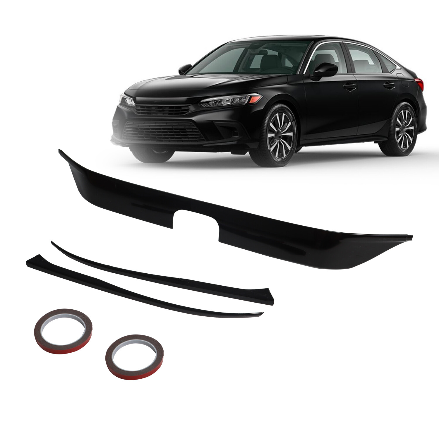 3pcs For 22-24 Honda Civic Gloss Black Front Bumper Grill Trim Cover Garnish