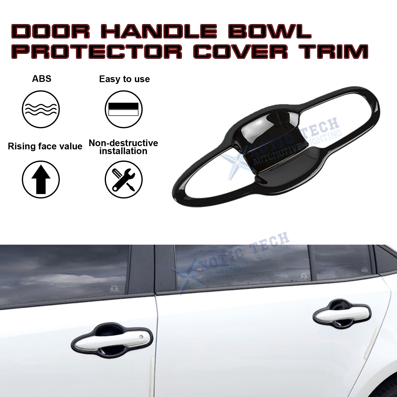 Glossy Black Door Handle Bowl Cover Moulding Decor For Toyota Camry 2018-2024