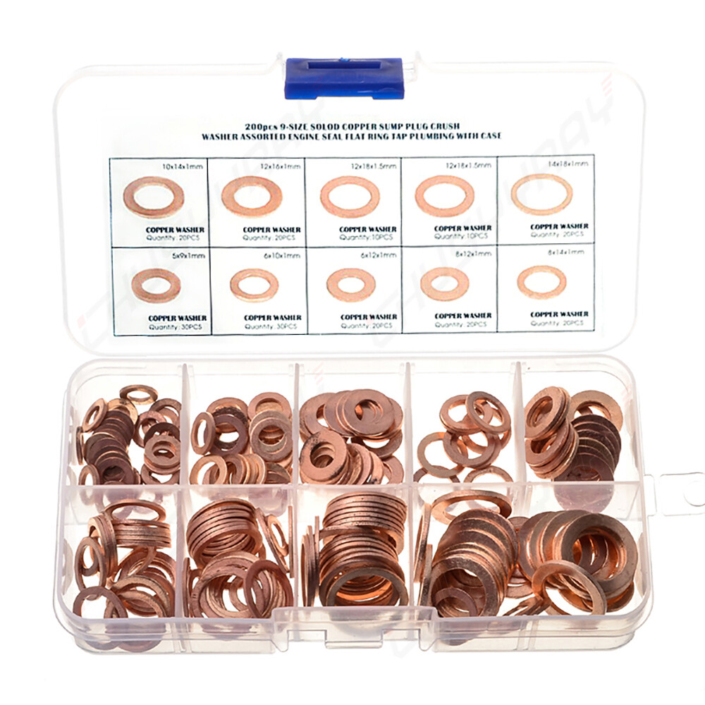 Universal Engine Oil Drain Plug Seal Washers O-Ring Copper Gasket 200Pcs/Set