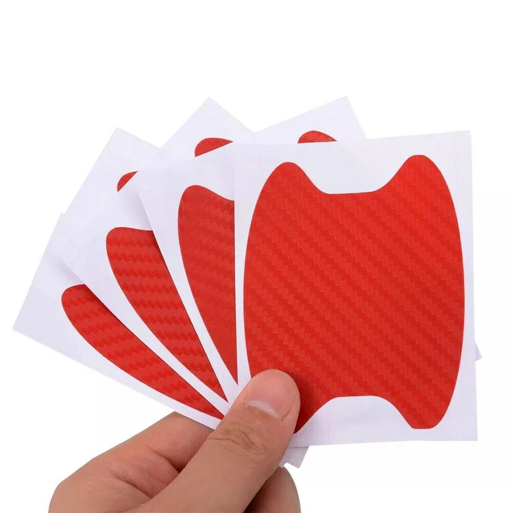Red Carbon Fiber Car Door Handle Protector Film Anti Scratch Sticker 4PCs Set