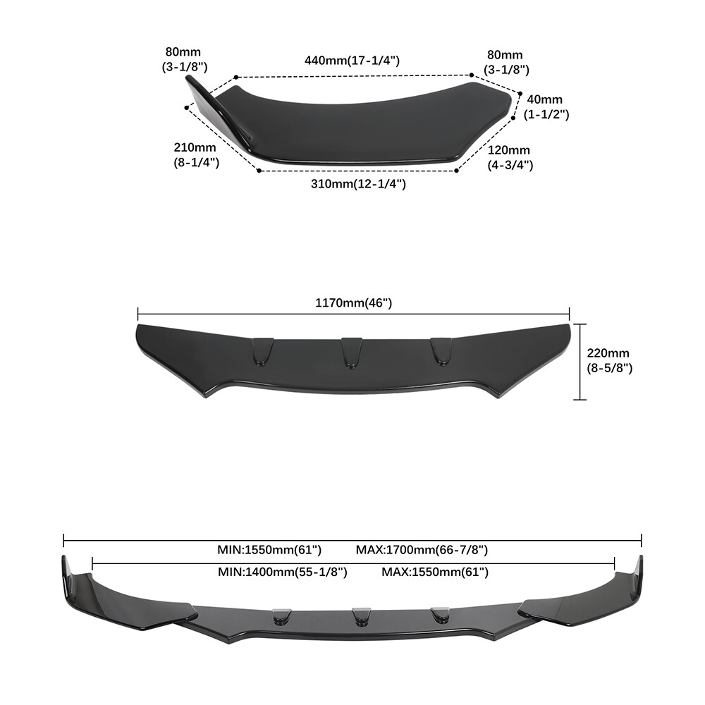 Car Front Bumper Lip Spoiler Splitter+ Strut Rod For Chevrolet Camaro SS 1LE ZL1
