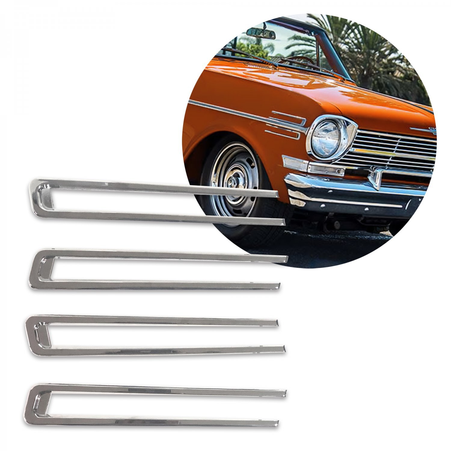 1962 Chevy II Nova Chrome Fender Scallops Trim Molding High Quality 4 pc GM OEM