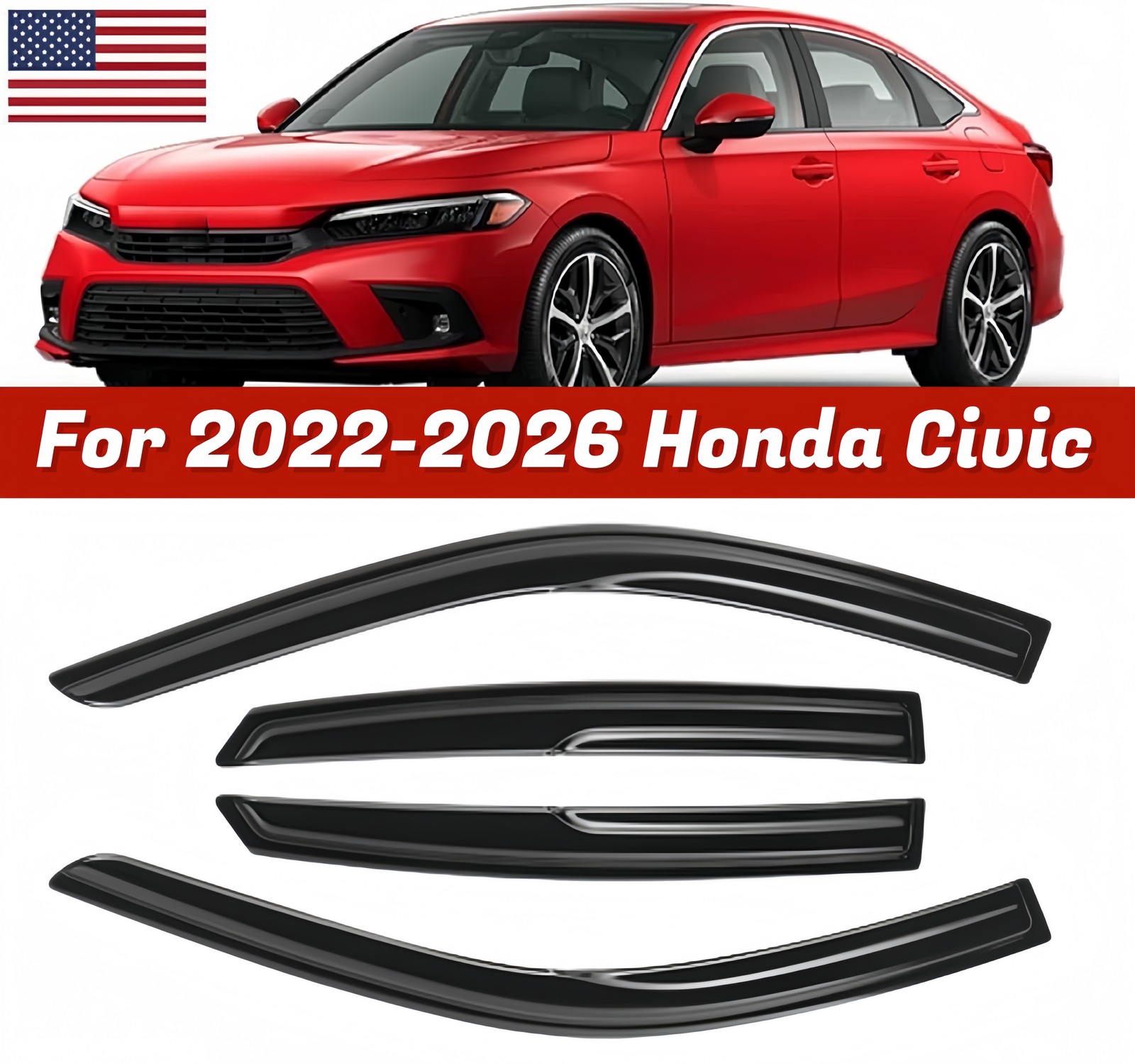 For 2022-2026 Honda Civic Sedan Mugen Style Window Visors Rain Guards Deflectors