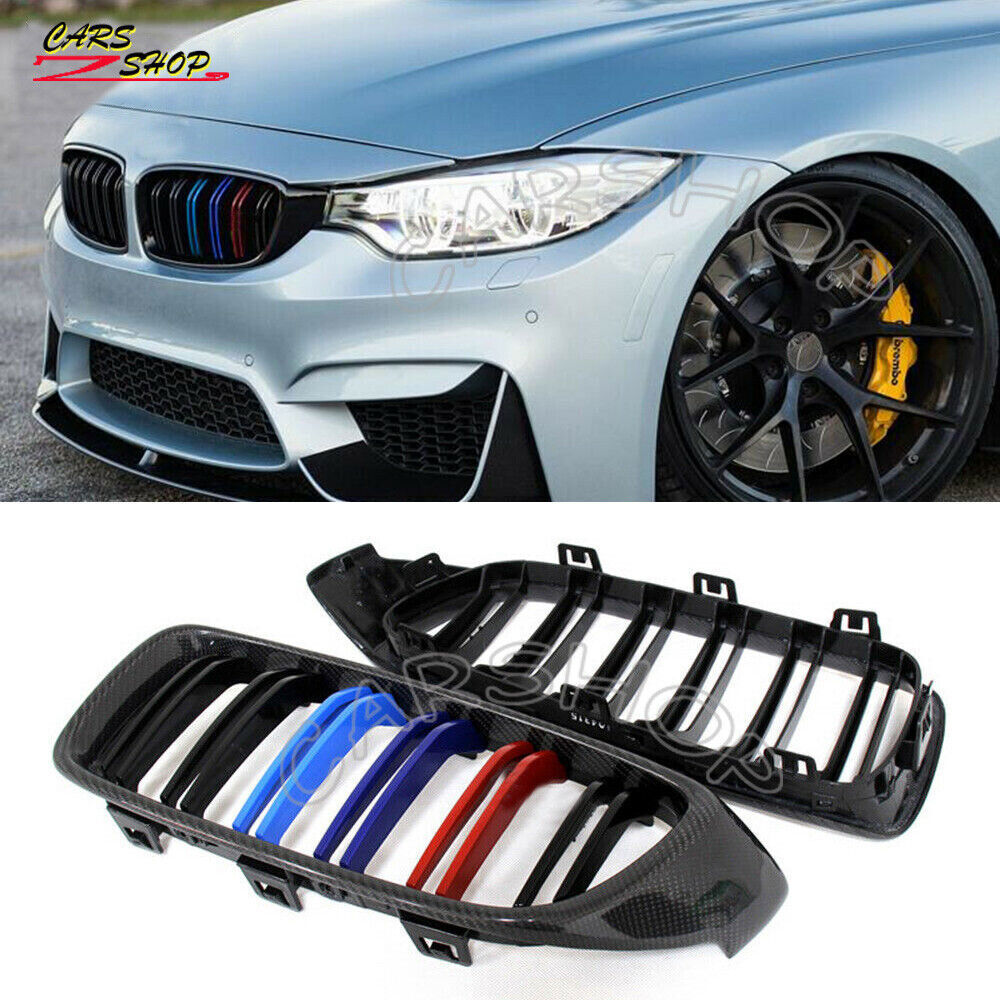 Carbon Fiber Color Dual Slat Front Grille For BMW F32 F33 F80 F82 M4 430i 14-20