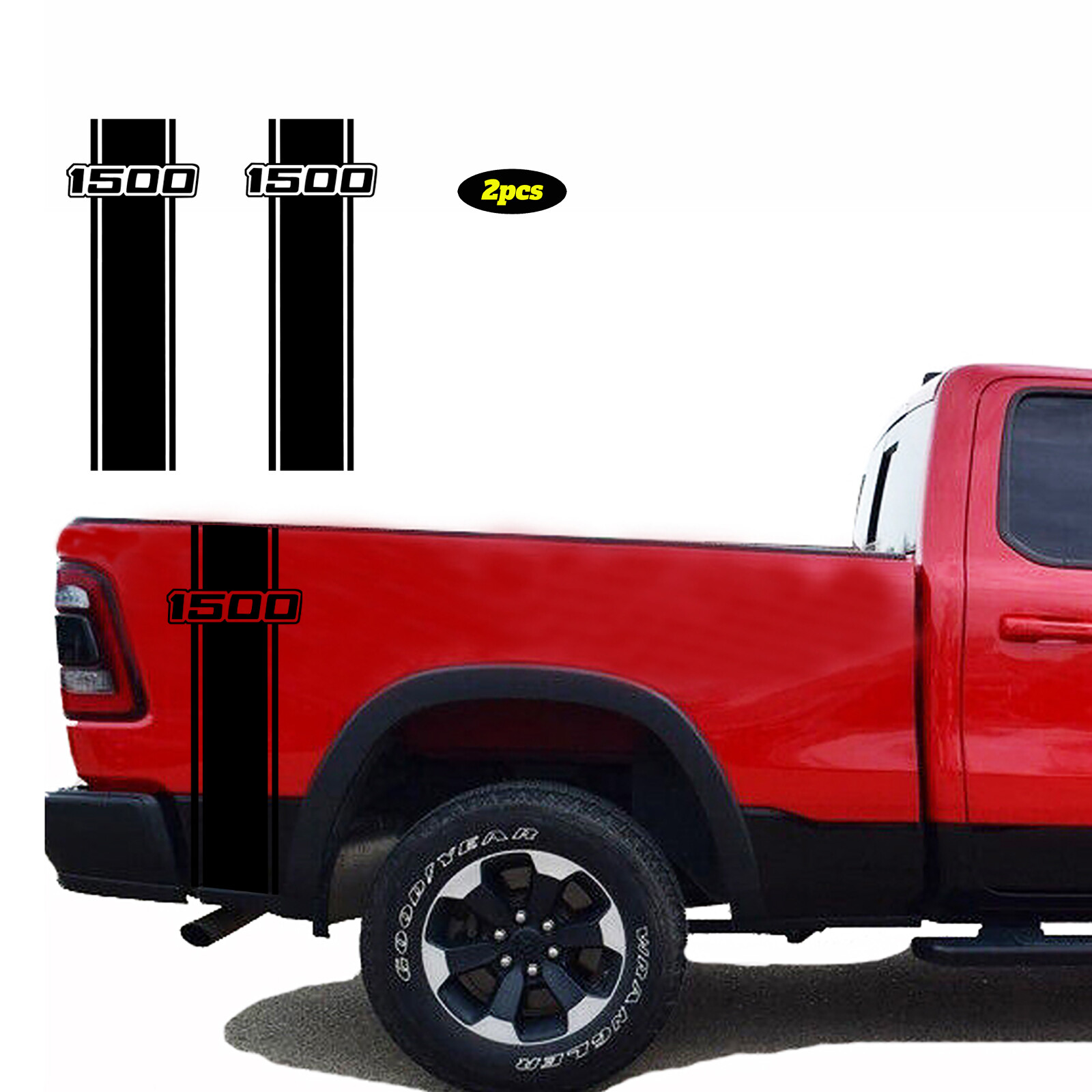 For Dodge Ram 1500 Vinyl Decal Pickup Bed Side Stripe Graphics Car Stickers 2pcs