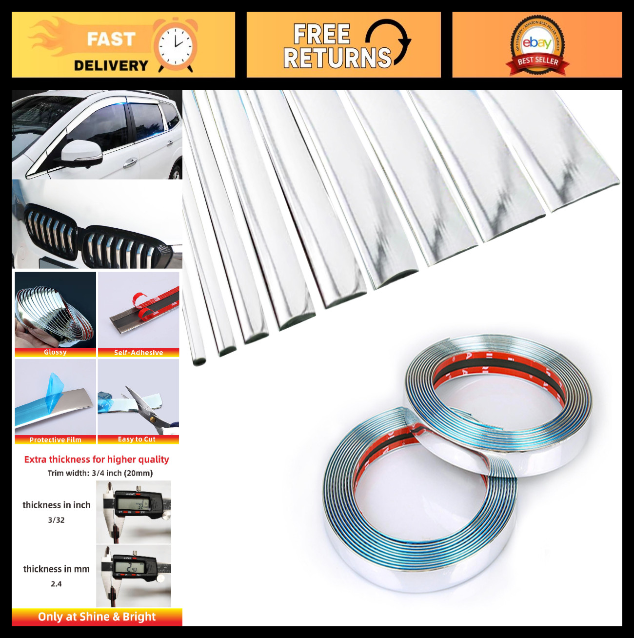 16FT Chrome Silver Thick Auto Molding Trim Bumper Window Door Decorative Strip 3
