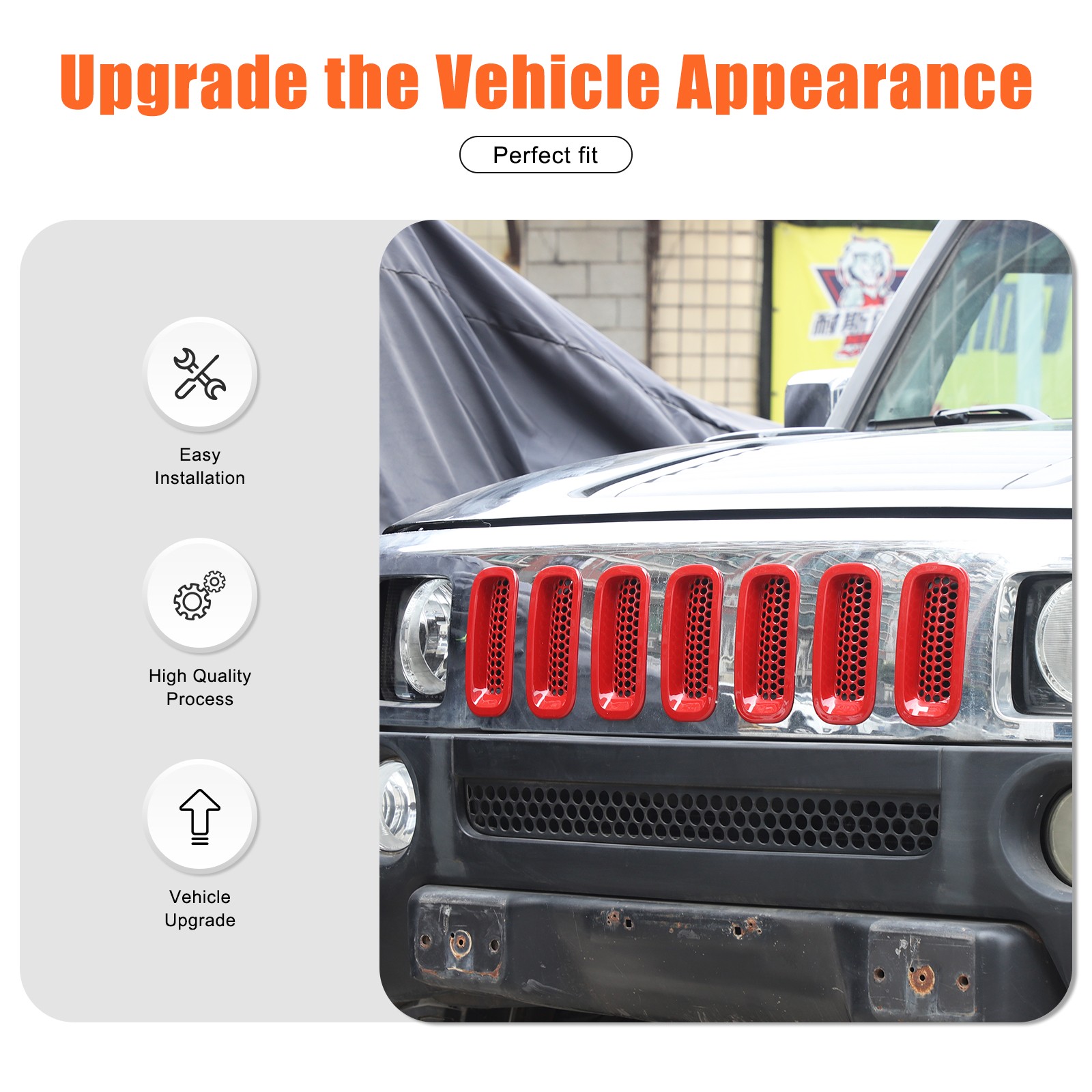 Red Front Bumper Grille Insert Honeycomb Mesh Kits For Hummer H3 2005-2009 7PCS