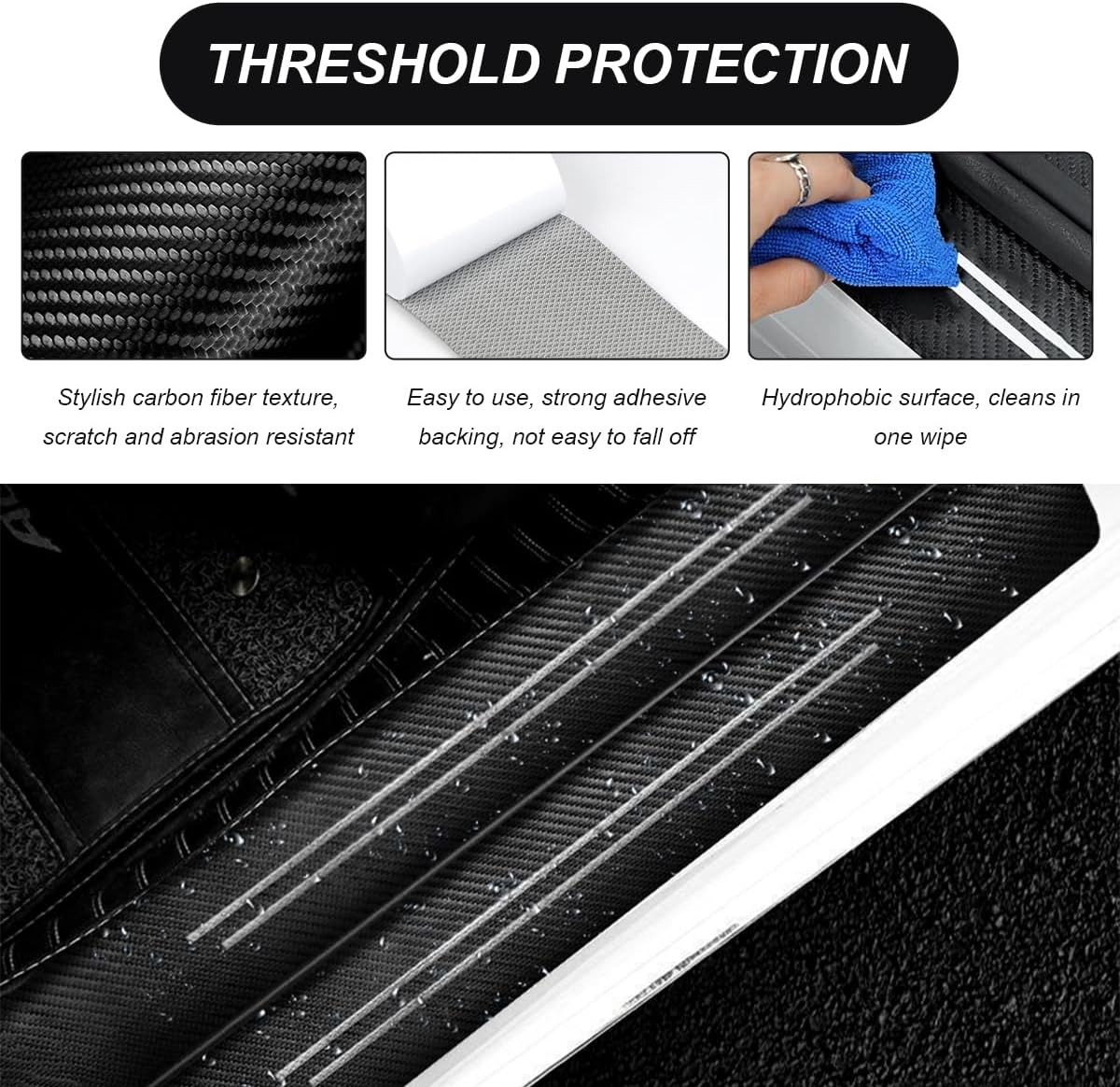 For Chevy 9PCS Door Sill Protector 2.8in Wide Custom Fit Anti-Scratch Guards Kit