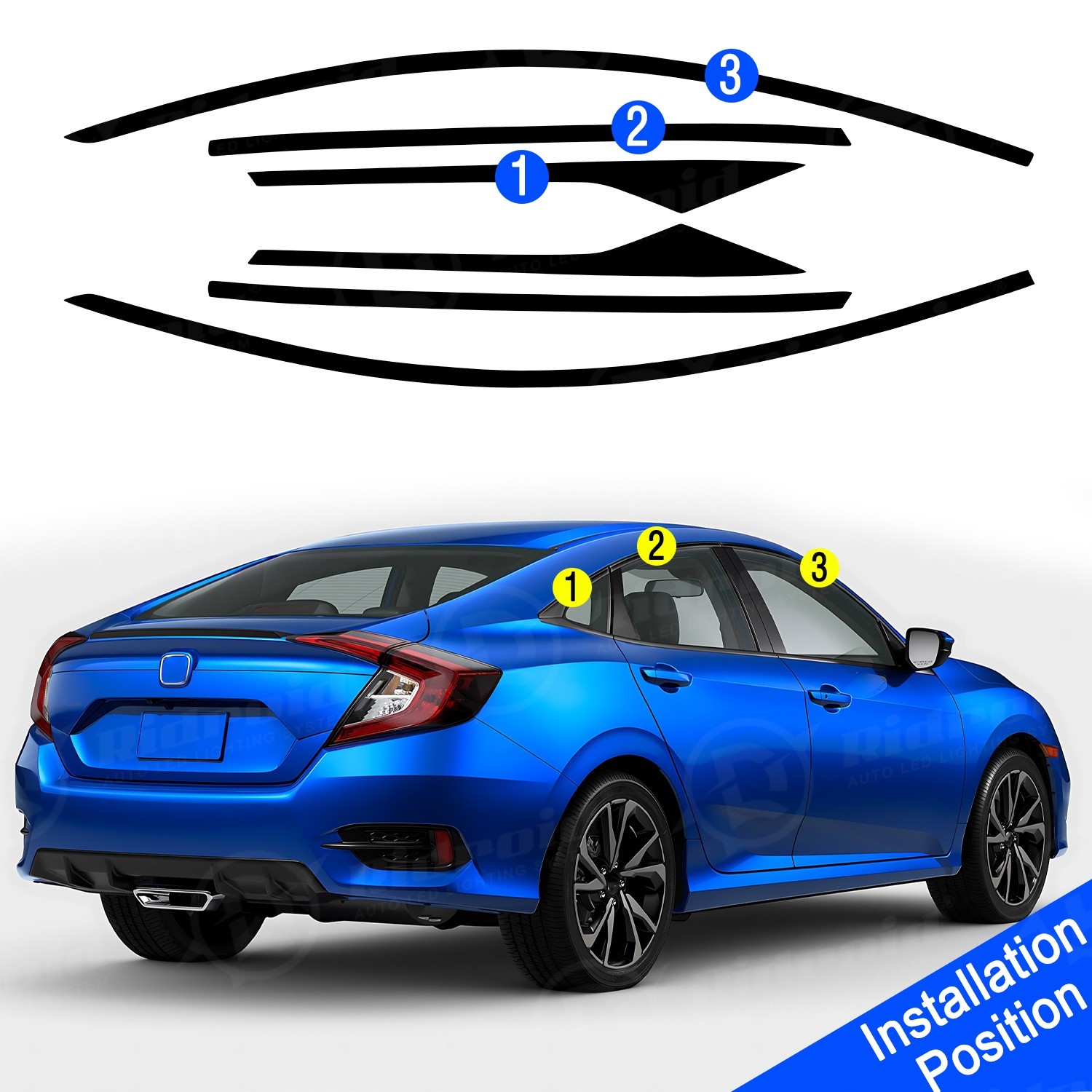 For 2016-2021 Honda Civic Sedan Chrome Delete Blackout Window Trim Glossy Black