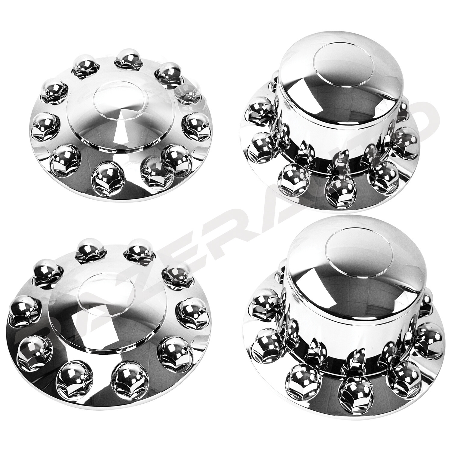 Semi Truck Chrome 22.5″+24″ Front+Rear Wheel Center Hub Cap 10 Lug Dome nut Axle