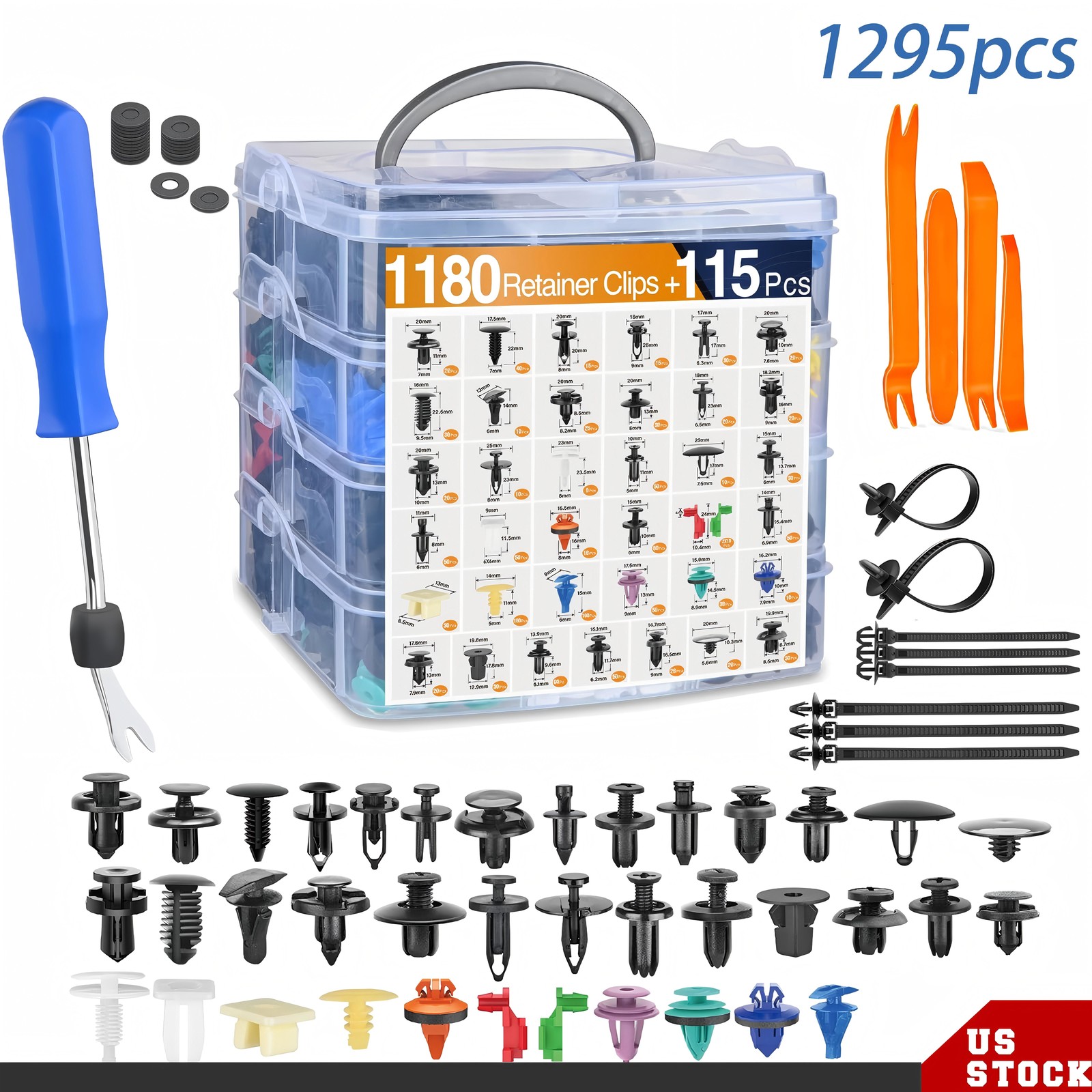 1295PCS Car Retainer Auto Fasteners Body Plastic Trim Clips Pin Rivet Bumper Kit