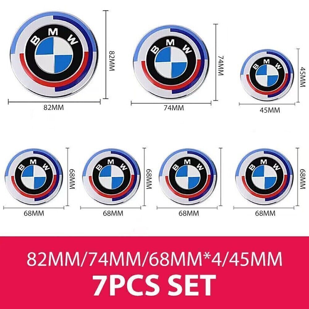 7PCS For 50th Anniversary Emblem Centre Caps Badges Set 82mm 74mm 68mm 45mm