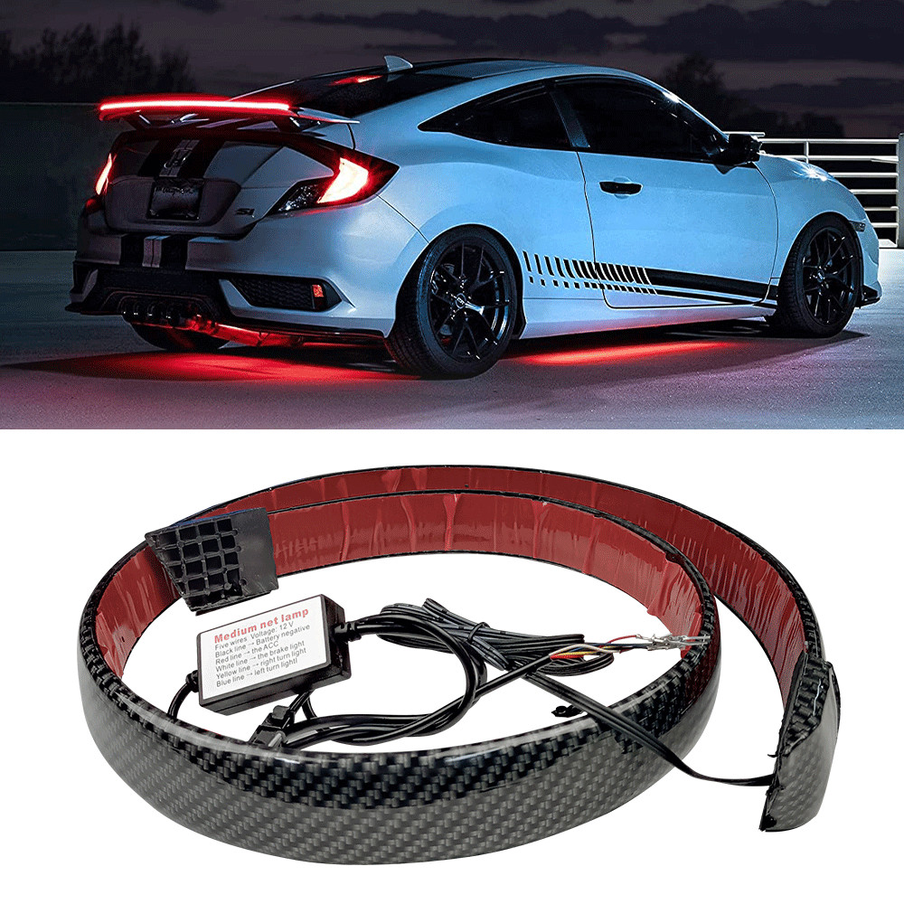 Carbon Fiber LED Car Tail Brake Light Strip Rear Spoiler Lip Trim Universal New