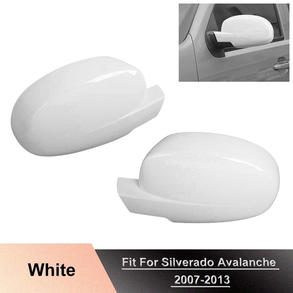 WHITE Full Side Mirror COVERS Trim For Chevy Silverado Avalanche Sierra 2007-13