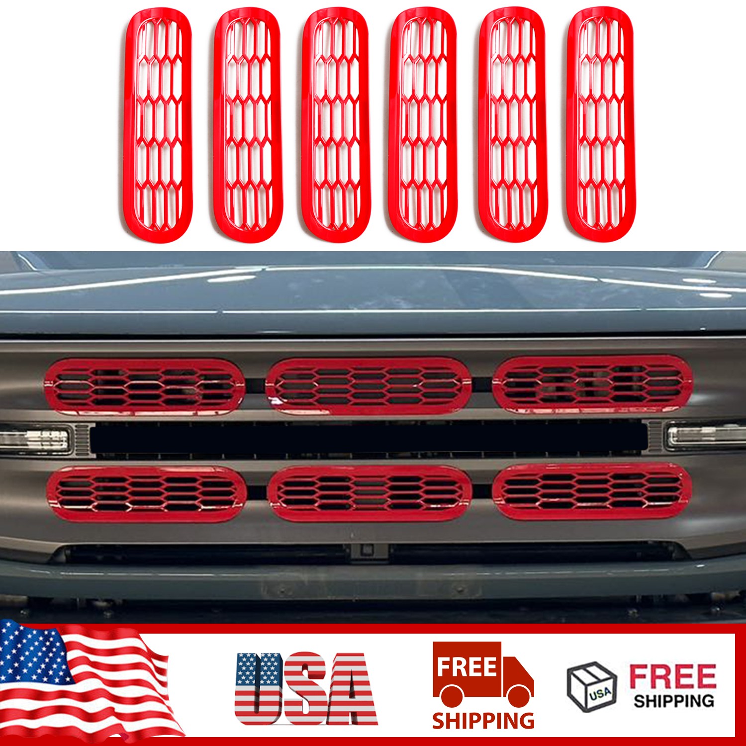 Ford Bronco 2021+ ABS Front Grille Bright Ring Bezel Styling Replacement Trim