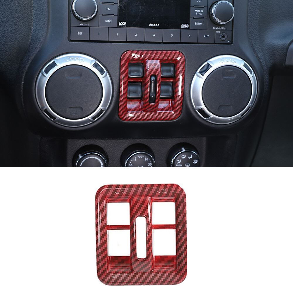 For Jeep Wrangler JK 11+ Red Carbon Fiber Center Console Window Lift Switch Trim