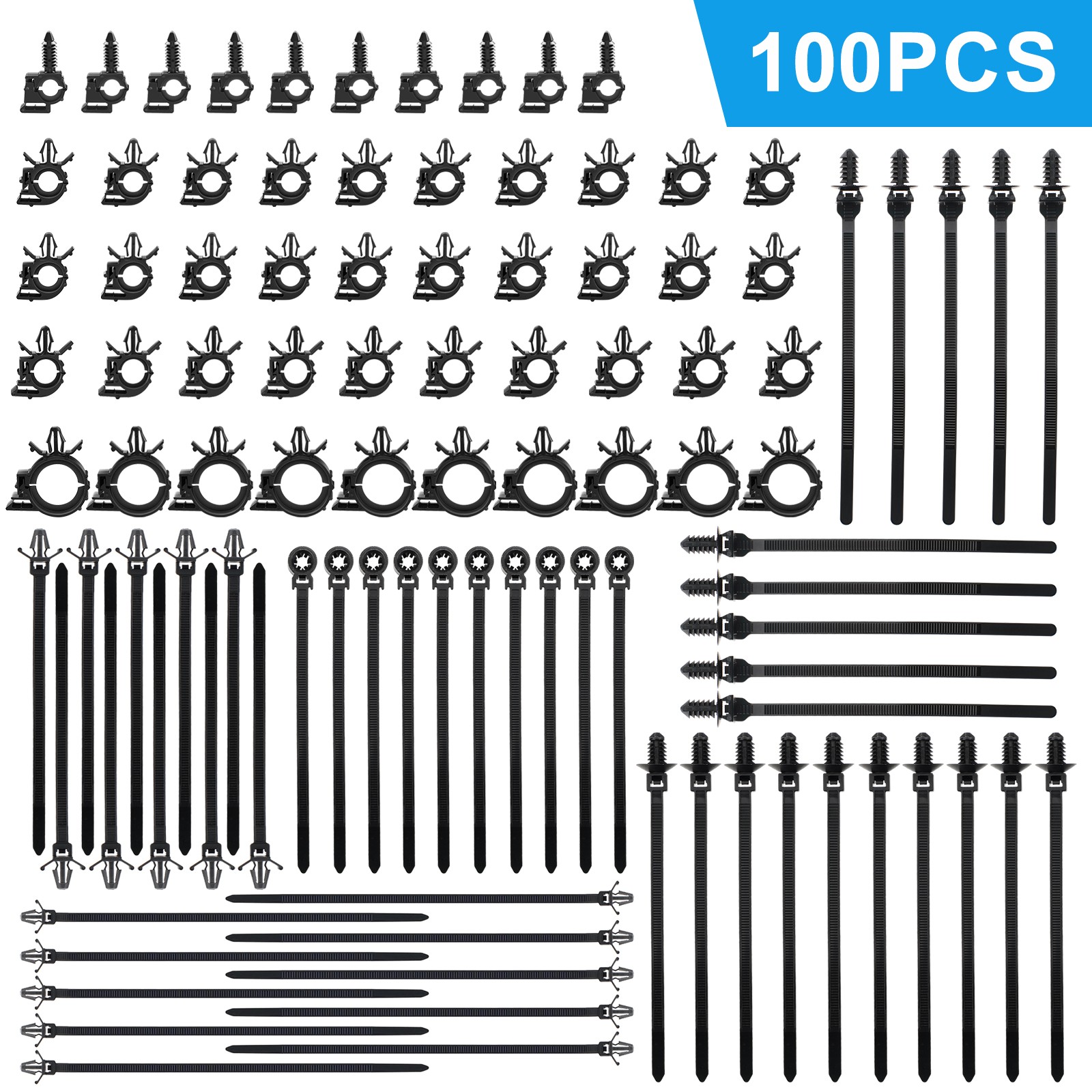 100x Car Wire Loom Routing Clip Push Mount Cable Tie Assortment Kit for Honda GM