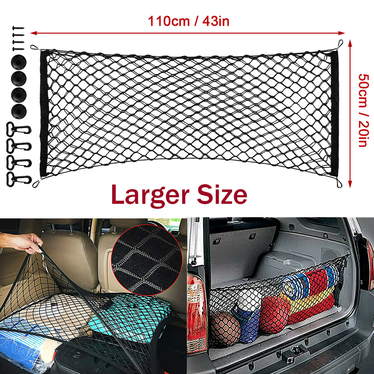 43*20 in Trunk CARGO NET Car Nylon Elastic Mesh Organizer Truck SUV 4 Hook Rear