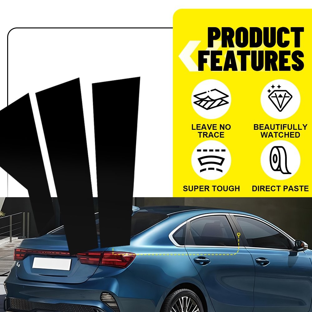 6x Gloss Black Door Window Pillar Post Cover Trim Fits Kia Forte Sedan 2019-2023