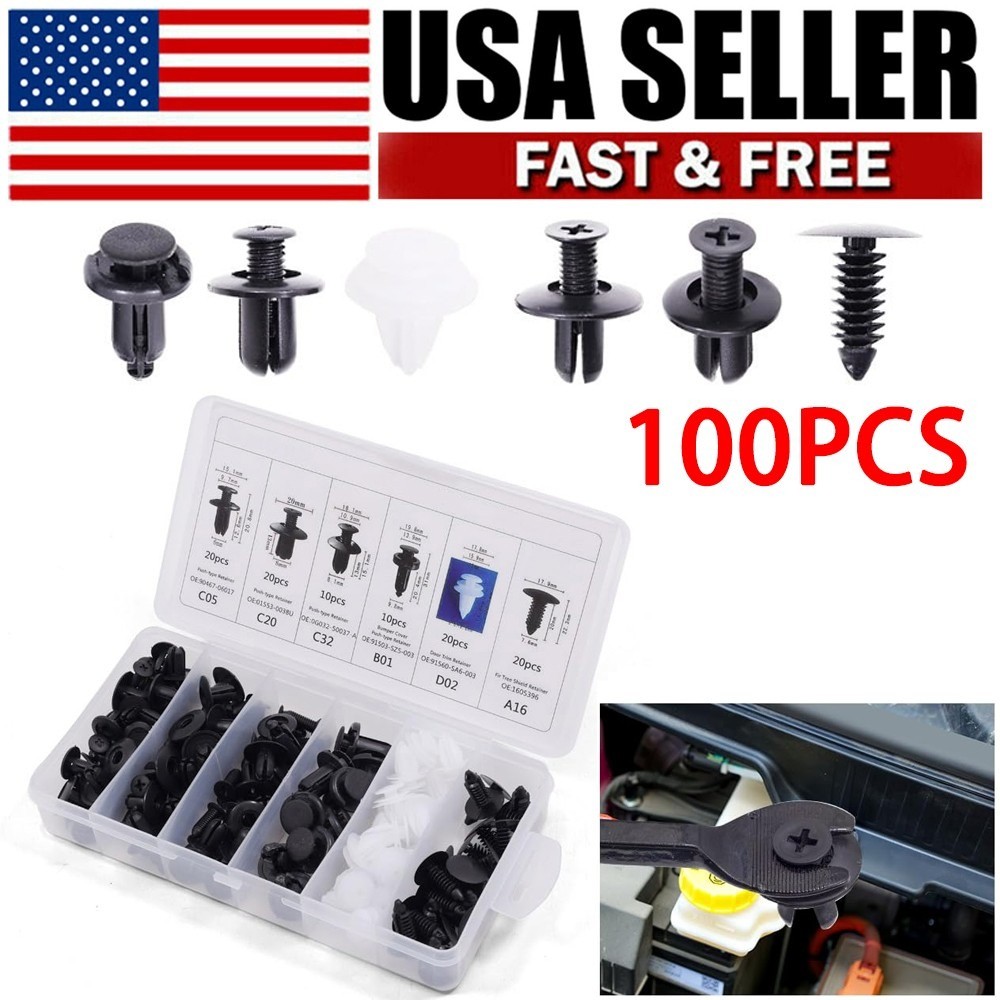 100Pcs Bumper Clips Car Plastic Bumper Retainer Rivets Fasteners Auto Body Door