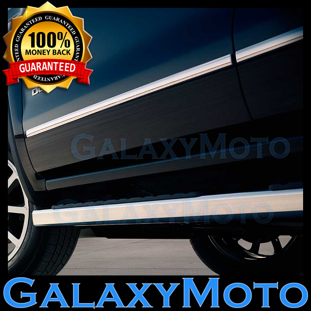 14-16 Chevy Silverado 1500 Crew Cab 4 Door Chrome Body Side Molding Front+Rear