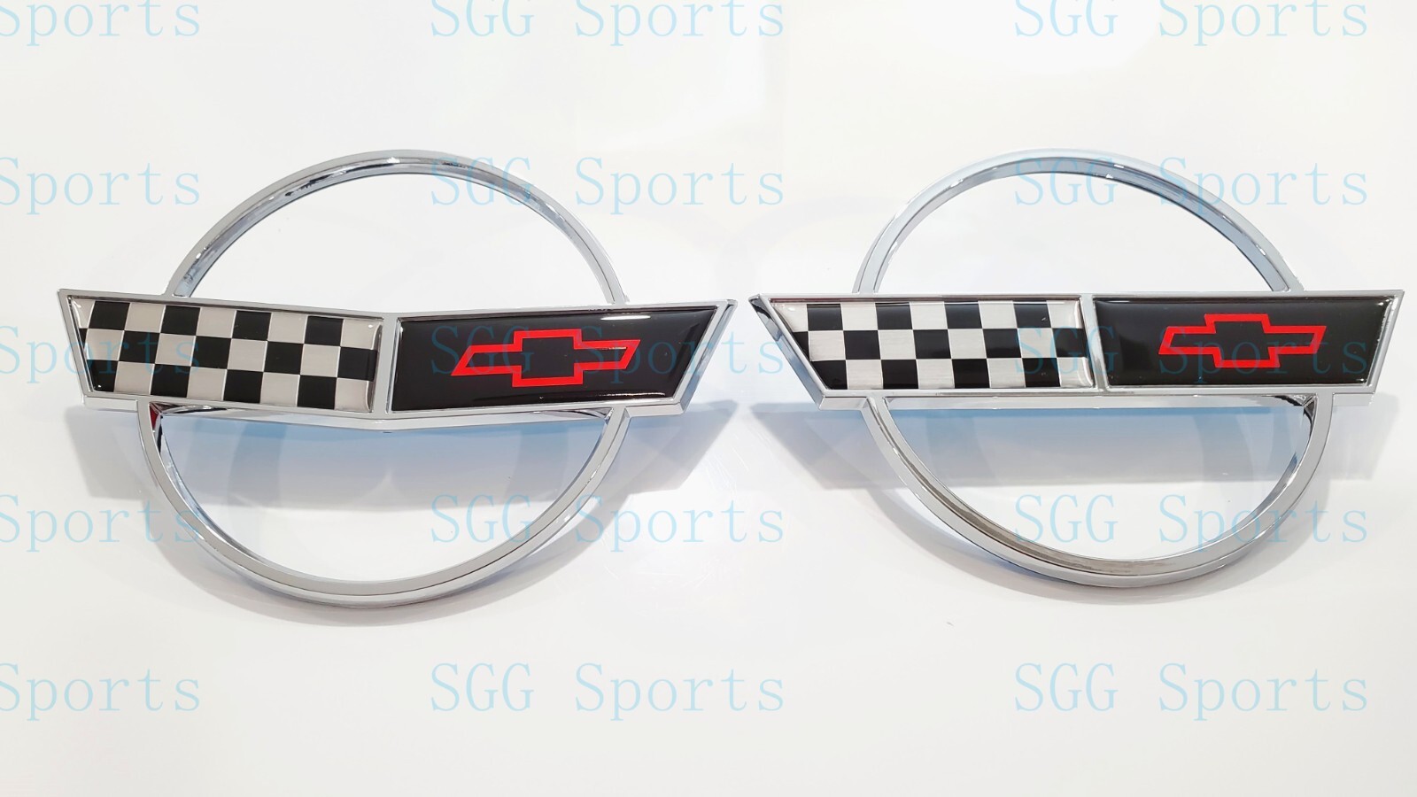 2PC 1984-1996 C4 Corvette Chrome Front Nose Hood Rear Gas Lid Cross Flags Emblem