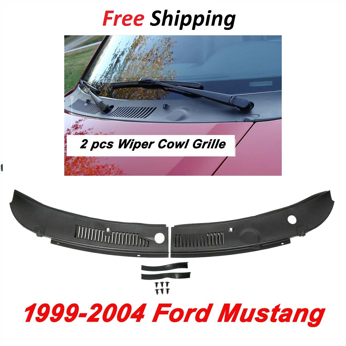 For 1999-2004 Windshield IMPROVED Wiper Cowl Vent Grille Panel Hood Ford Mustang