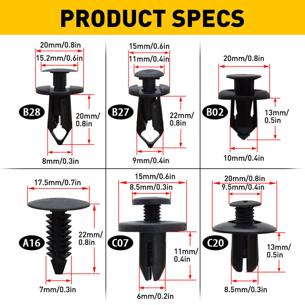 190X Car Clips for Hole Plastic Rivets Retainer Fender Push Pin Bumper Fastener