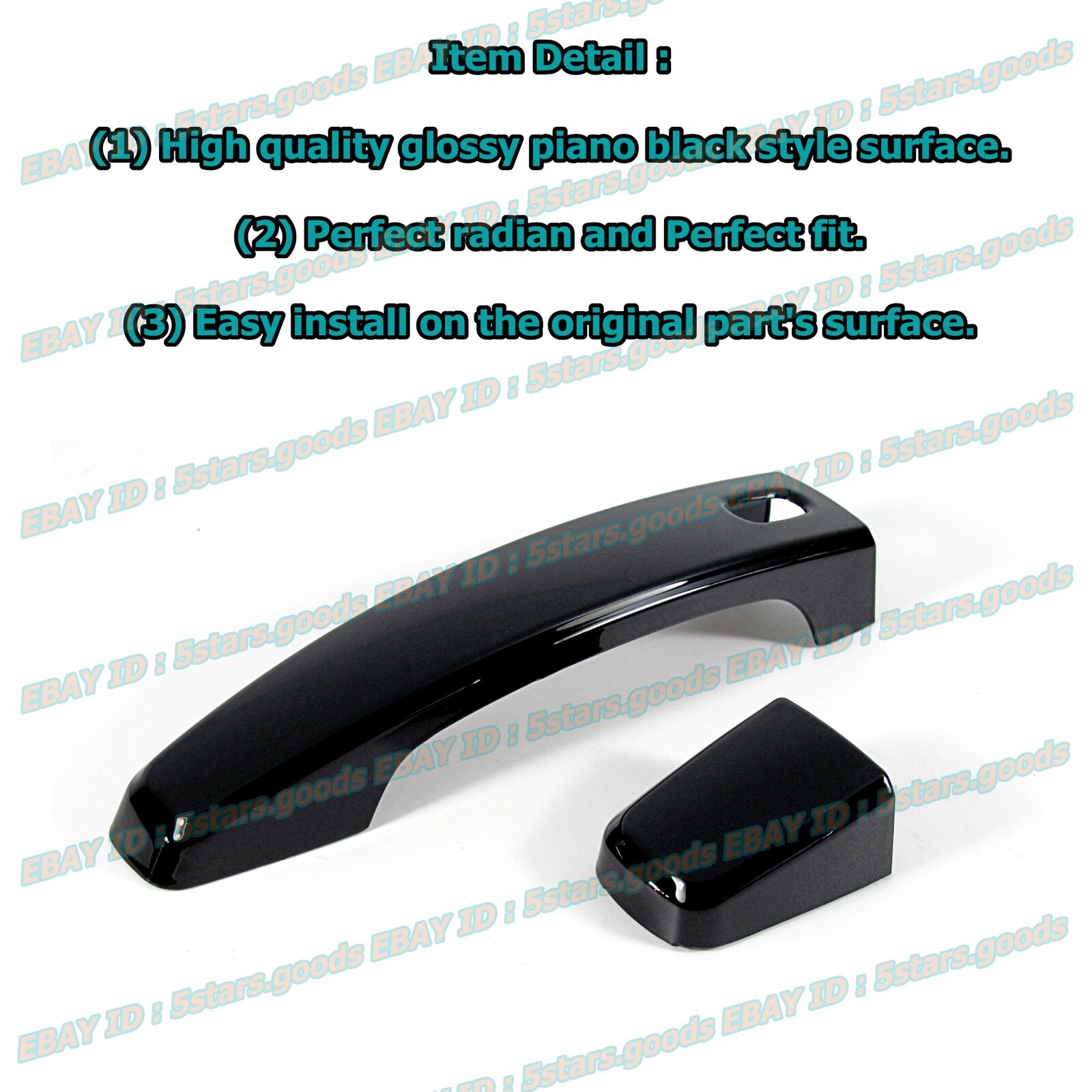 Glossy Piano Black Cover Trim For Cadillac SRX Side 4 Smart Keyless Door Handle