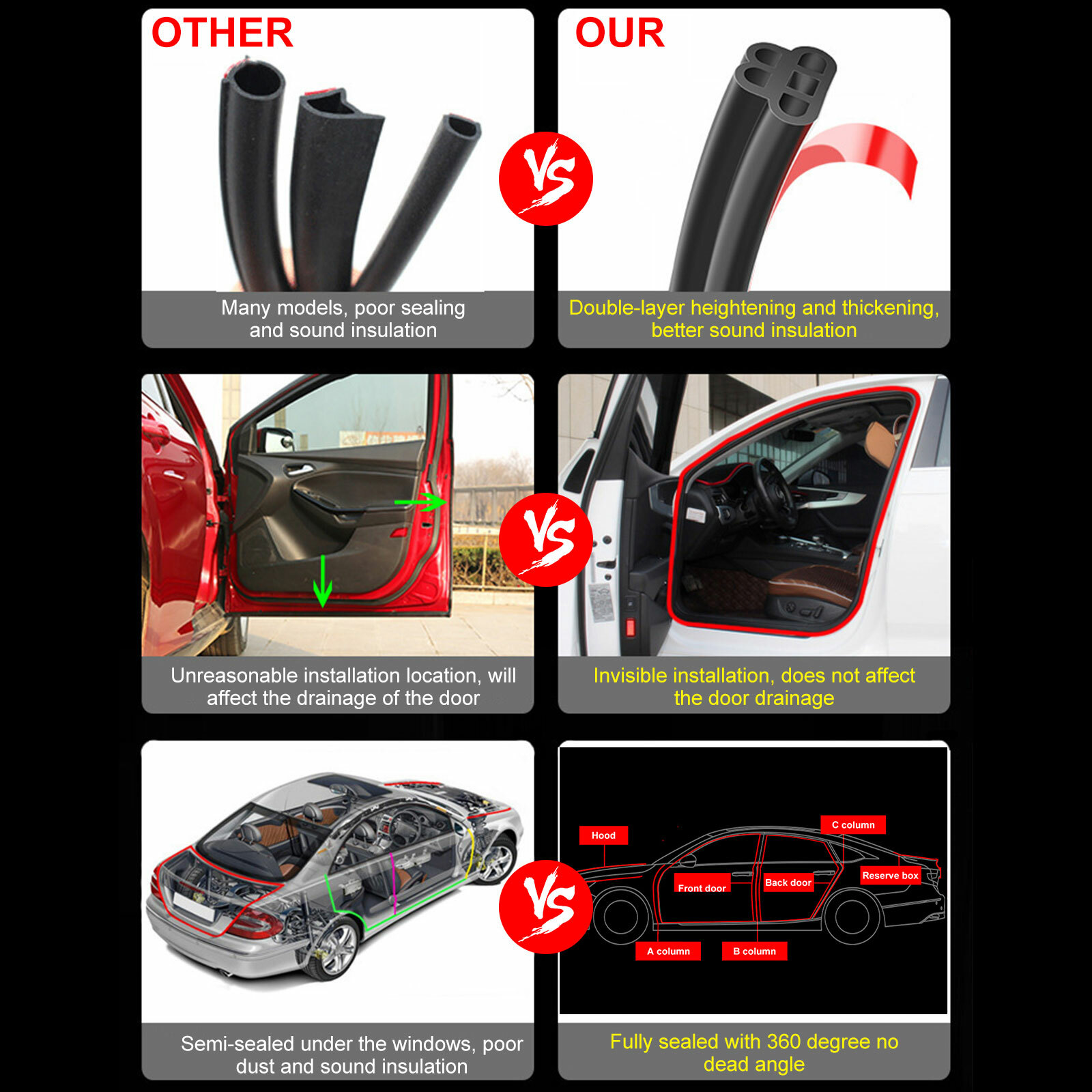Universal Car Door Rubber Weather Seal Hollow Strip Weatherstrip 16FT 5M L-Shape