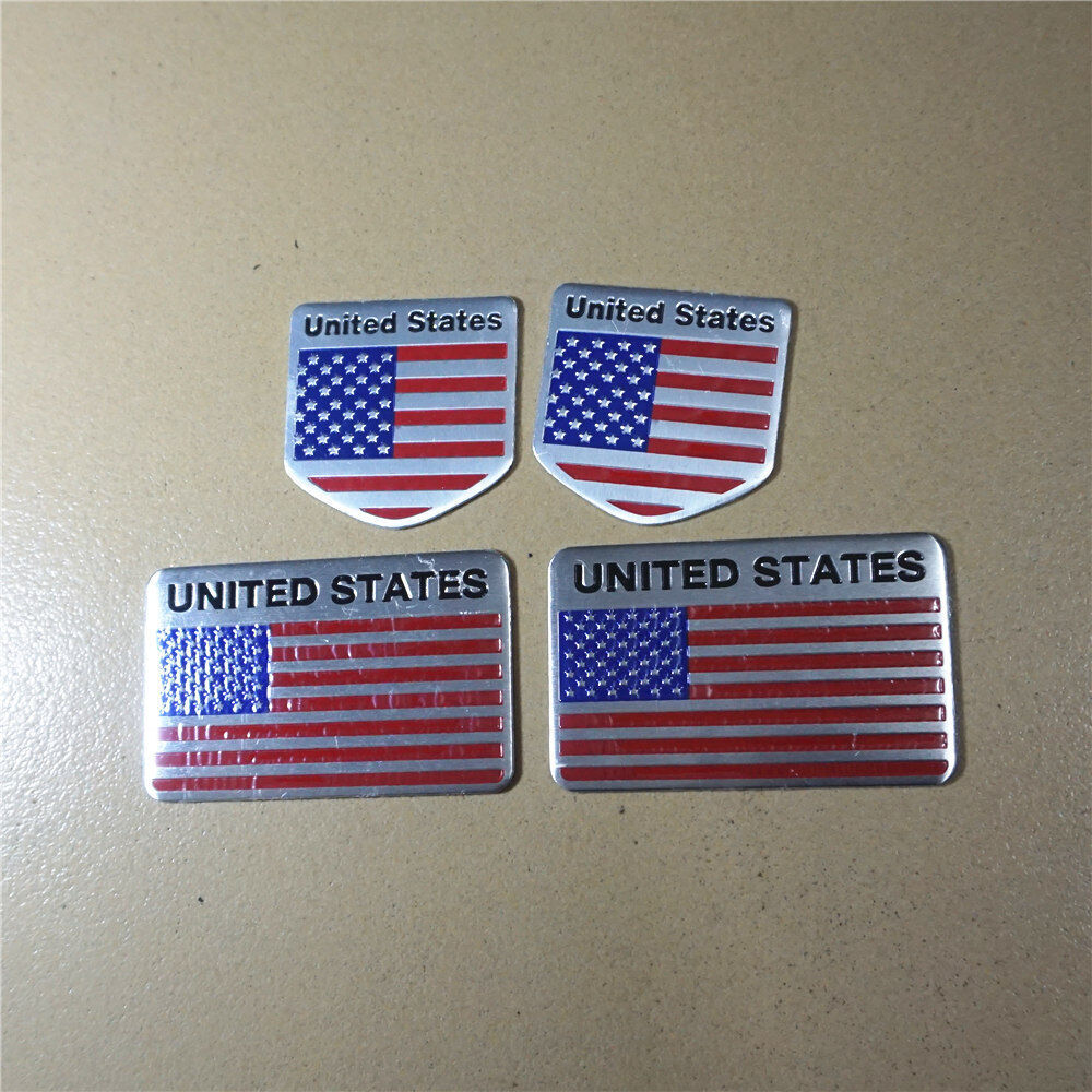 2x Big + 2x Small UNITED STATES Flag Metal Badge Sticker Emblem Decal Car USA GT