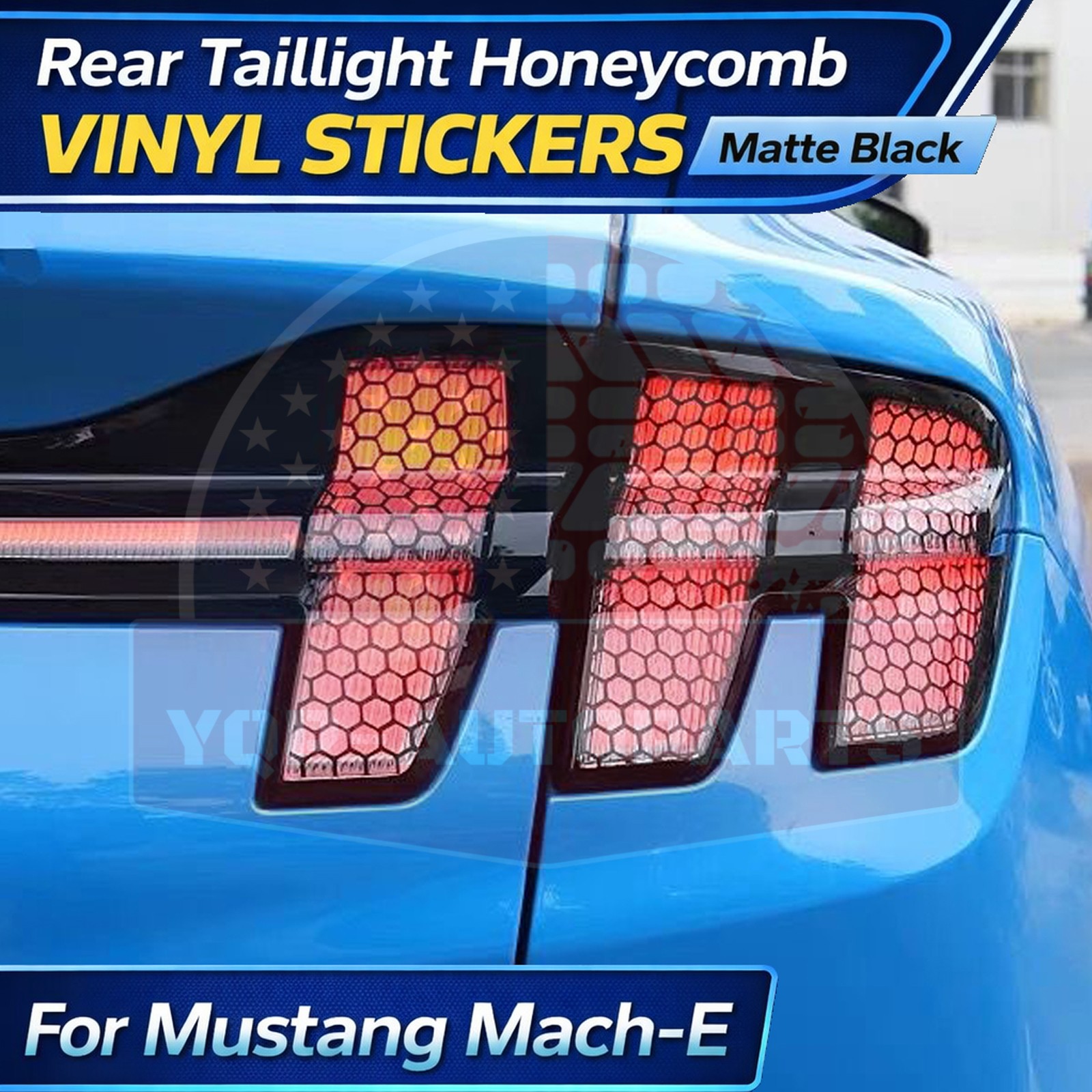 Mustang Mach-E Rear Taillight Honeycomb Vinyl Stickers Matte Black 2021-2025