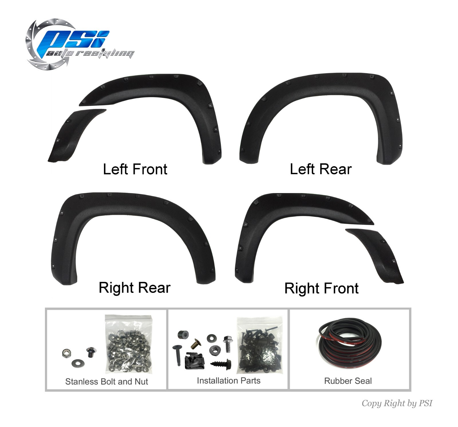 Textured Pocket Bolt Fender Flares Fits Toyota Tacoma 2005-2011 5 Ft Short Bed
