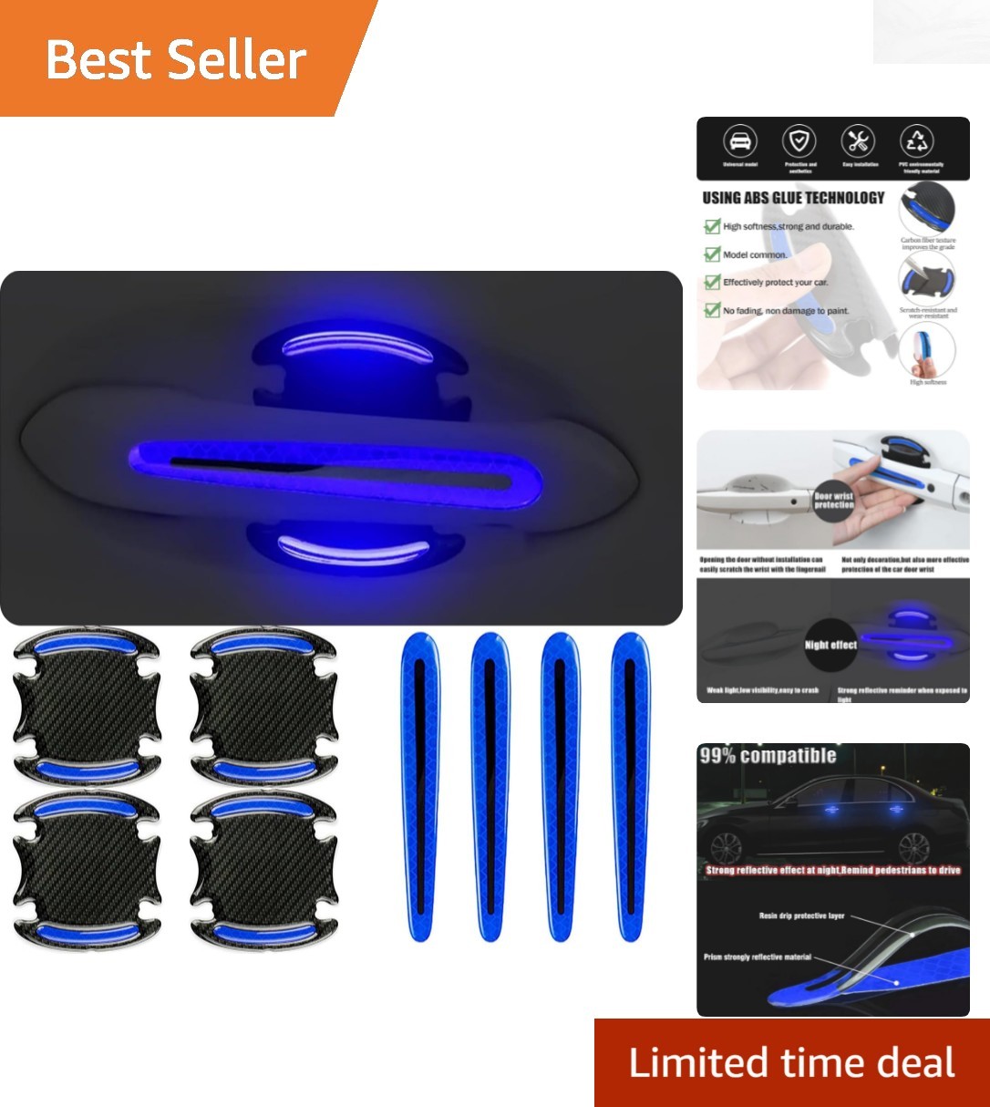 Stylish Blue Car Door Handle Protector Set – 8 Reflective Stickers Included